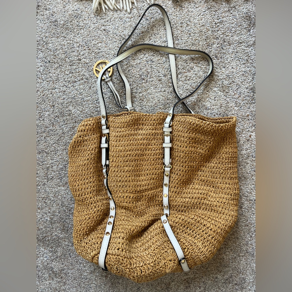 Michael Kors Straw & Leather Tote Bag - Picture 2 of 4